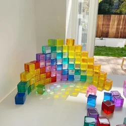 Blocos de construção de cubos lucent acrílicos, brinquedos de empilhamento transparentes para crianças, jogo interno e externo, brinquedos educativos infantis