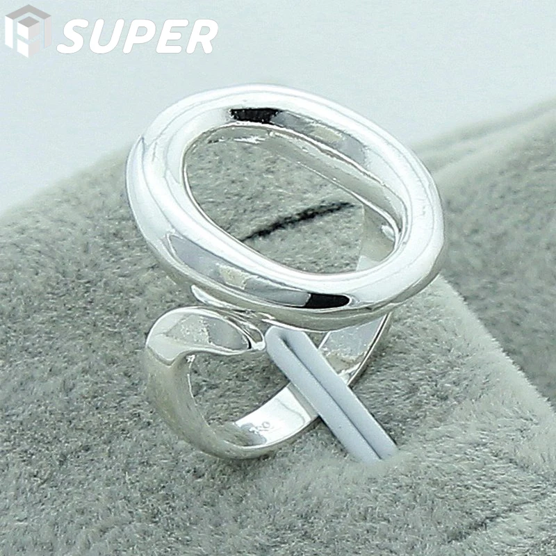 925 Sterling Silver Circle O Open Adjustable Size Rings For Women Wedding Engagement Party Jewelry