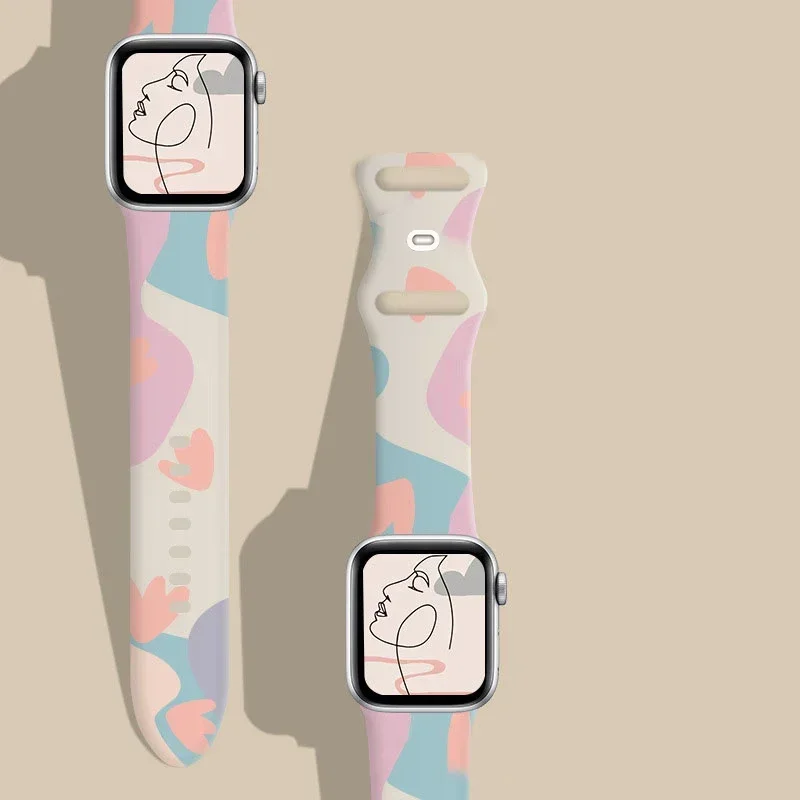 Printed silicone Strap For Apple Watch band 10 46mm 44mm 45mm Ultra 2 49mm 41mm 40mm bracelets iWatch Series 9 8 7 6 5 4 3 SE