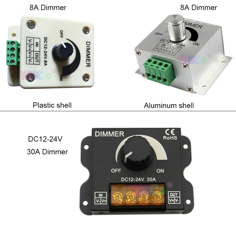 

Single Color LED Strip Light Dimmer DC12V-24V 8A 30A 96W 360W Adjustable Brightness 5050 3528 LED lampTape Controller