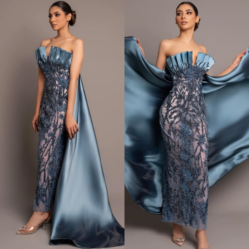 Customized Fashion Sexy Casual Strapless A-line Quinceanera Beading Paillette / Sequins Tulle Charmeuse Evening