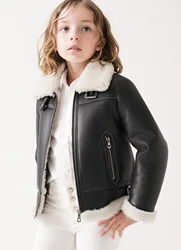 Boys Girls Leather Jackets Children winter Motorcycle Faux Leather Fleece Lined Zipper Coats