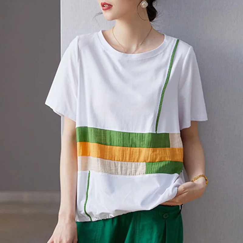 

Fashion O-Neck Spliced All-match Shirring Blouse Women's Clothing 2023 Summer New Casual Pullovers Korean Asymmetrical Shirt