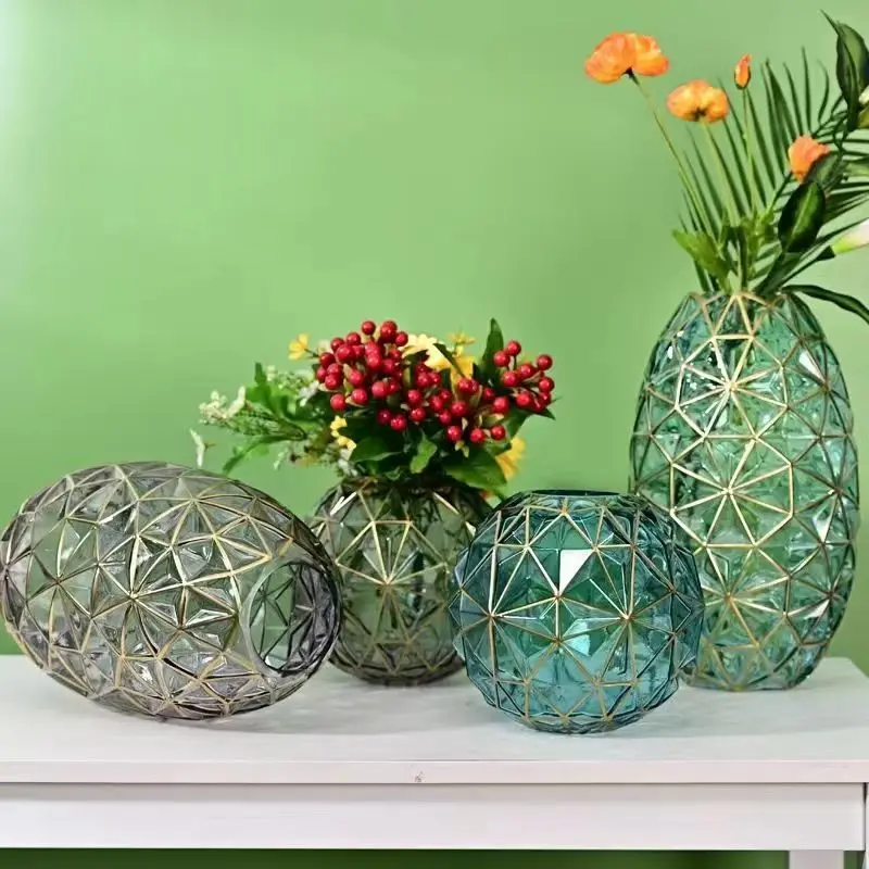 

Creative Diamond Star Colorful Gold Traced Glass Vase Living Room Premium Desktop Decorative Ornament