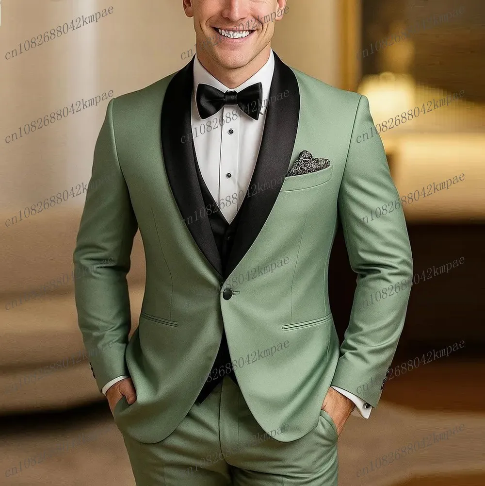 

Мятно-зеленый, черный и официальный мужской костюм, жених, жених, свадебная вечеринка, выпускной, деловой мужской смокинг, комплект из 3 предметов, пиджак, жилет, брюки