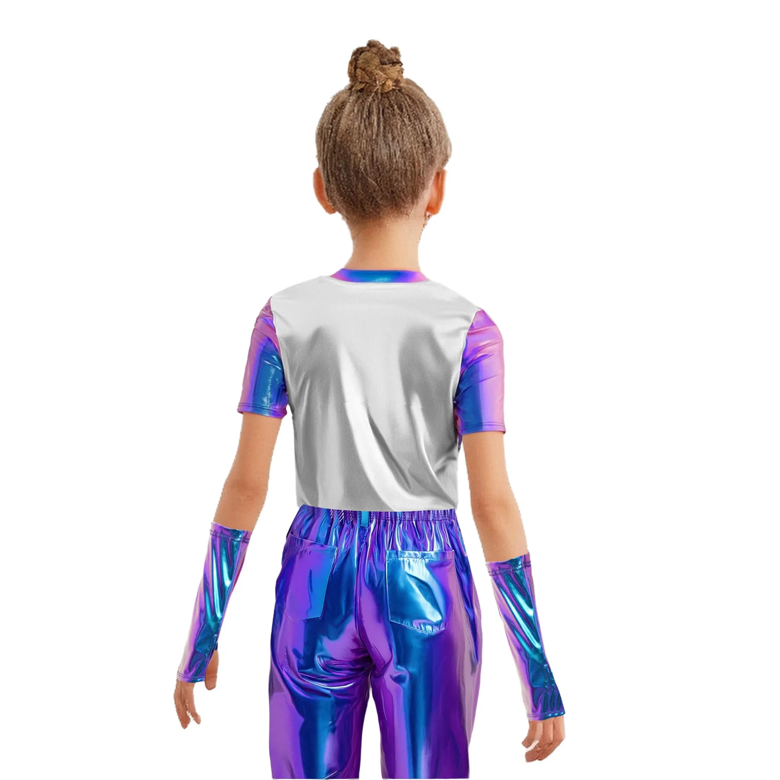 الفتيات لامع لامع الجاز الهيب هوب ملابس رقص انقطاع تي شيرت قفازات علوية السراويل البضائع الشارع الشهير الحديثة مرحلة الأداء الزي #4