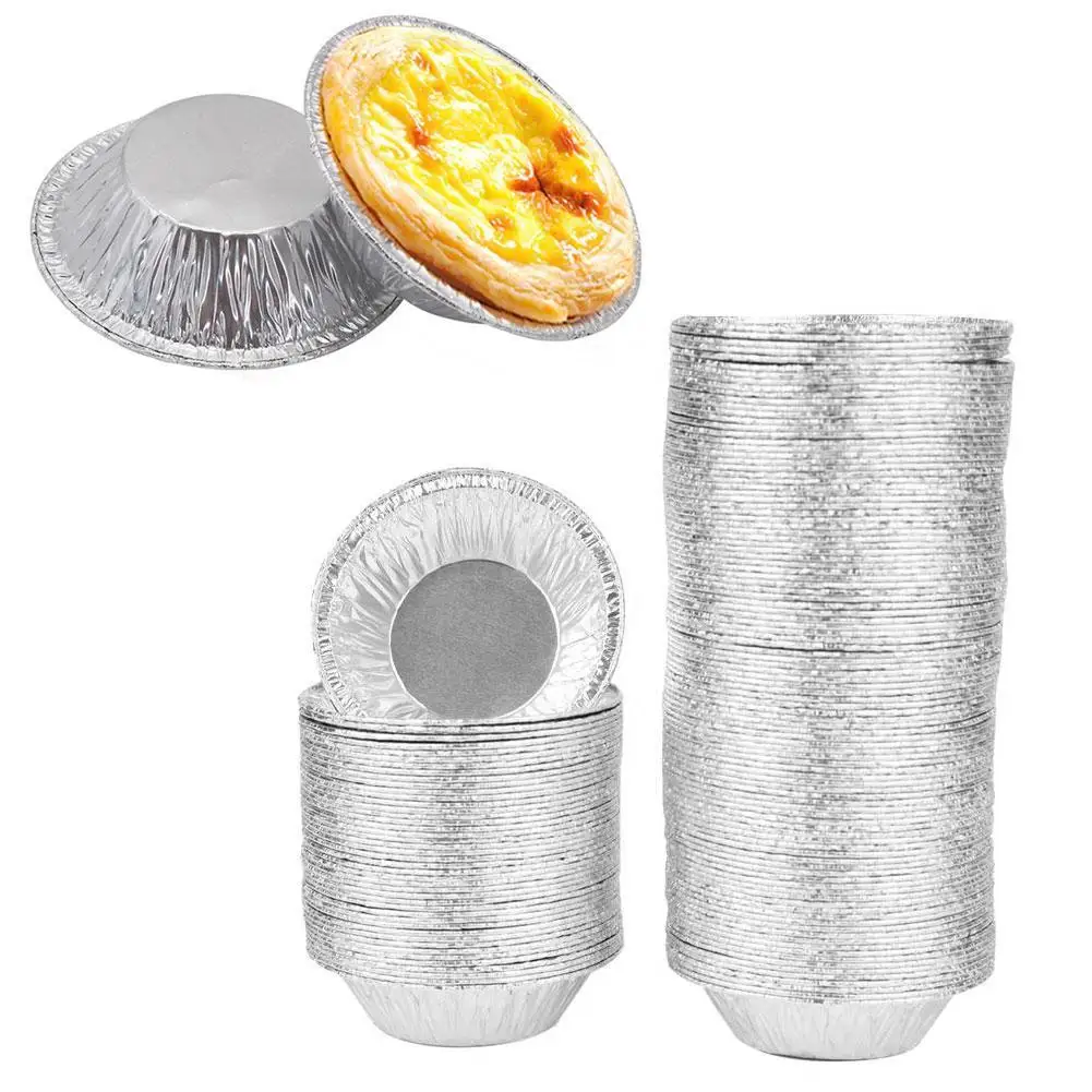 100/200Pcs Egg Tart Molds Aluminum Foil Cupcake Mold Disposable Cake Cookie Mold Mini Pot Egg Tart Molds Baking Tray Tartlets