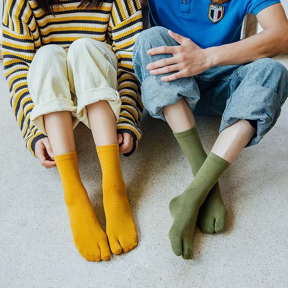 Solid Color Cotton Split Toe Socks Unisex Simple Comfortable Two-Toed Socks Japanese Harajuku Tabi Socks Couple Socks