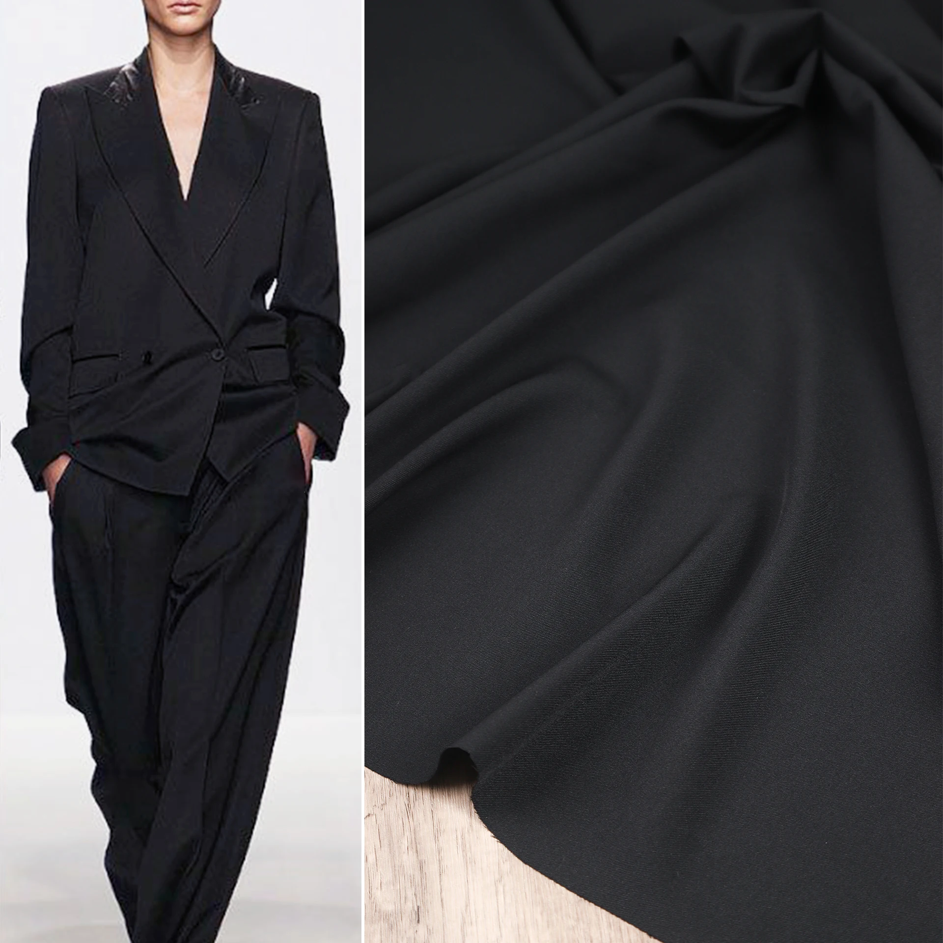 Black dark wrinkle resistant suit fabric spring and summer worsted spring-free suit trench coat garment designer fabric