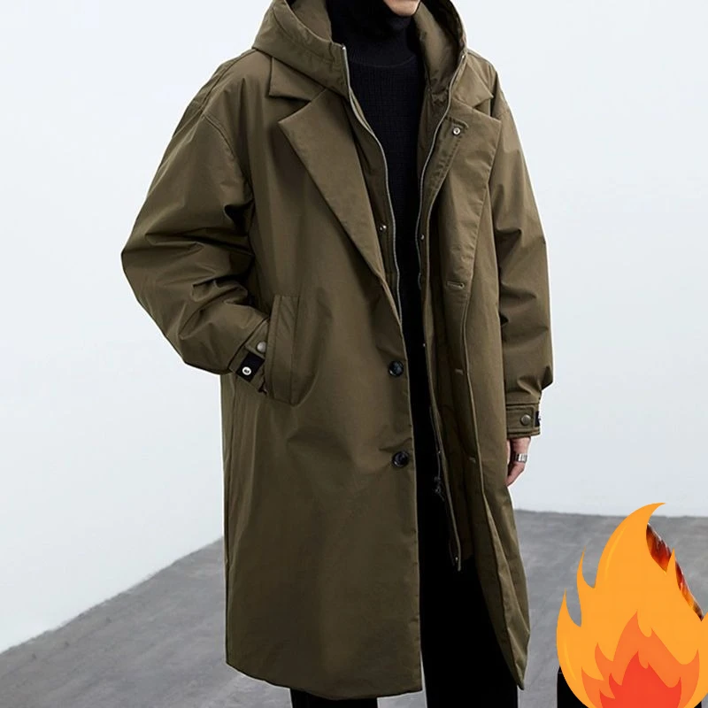 

Новая корейская версия, модное пальто, мужское искусственное пальто из двух частей с капюшоном, средний и длинный плащ, пирог, чтобы наблюдать мужчина, простота