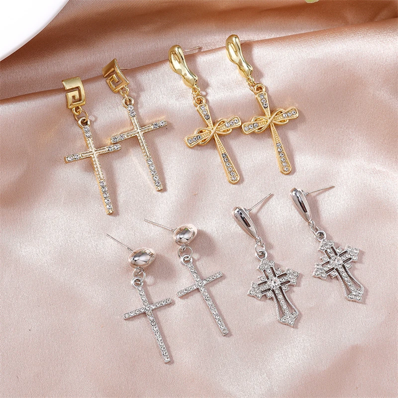 Modische Kristall-Metall-Kreuz-Ohrstecker für Frauen und Mädchen, Party- und Festival-Schmuckgeschenke – Detail 5