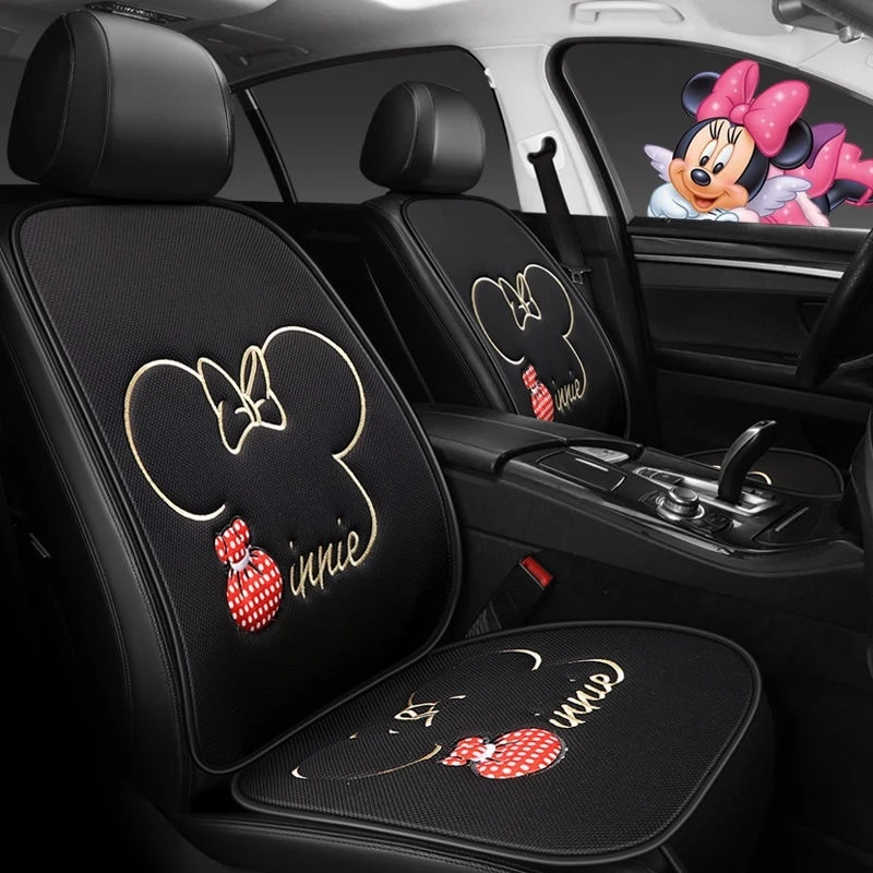 Disney Car Minnie Headrest Season One Piece Ice Silk Cool Pad Cute Mickey Mouse Cartoon Car Seat Cushion Breathable Seat Cover