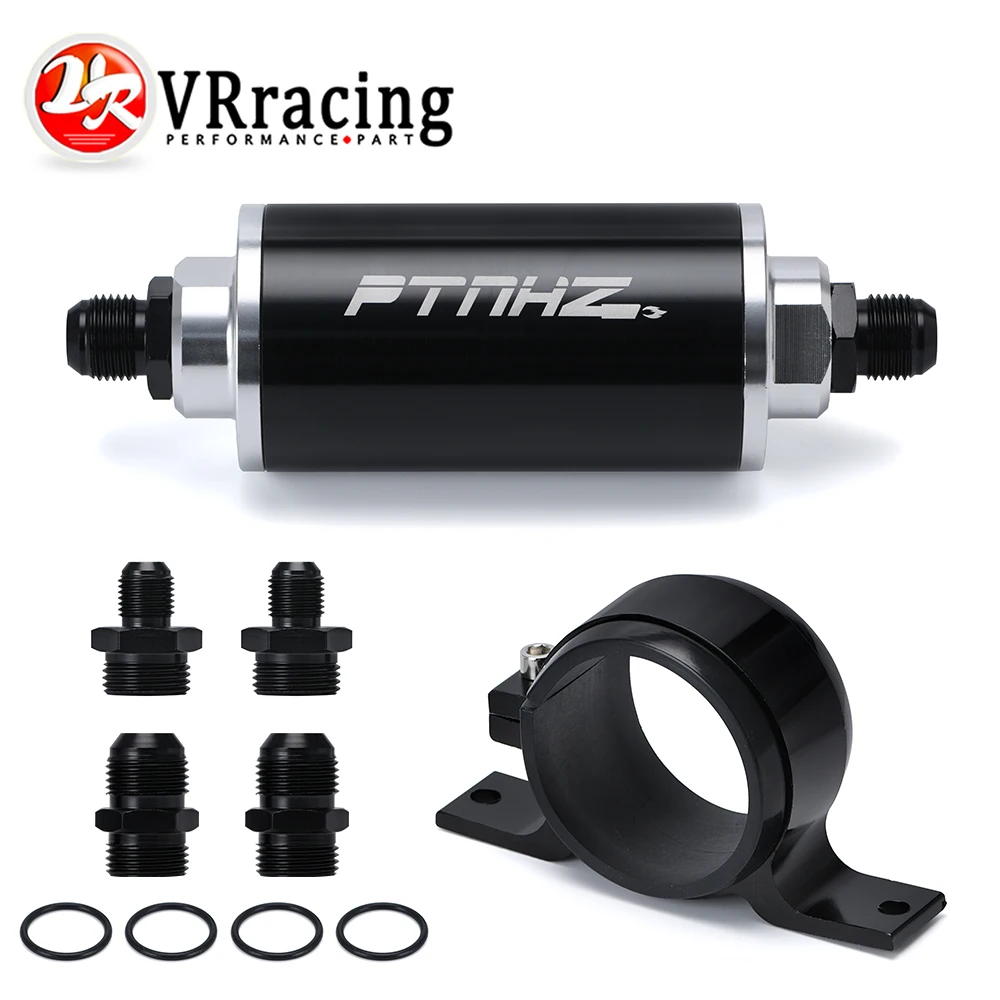 

VR - 58mm Universal Inline Fuel Filter with Adaptor AN6 AN8 AN10 Fittings 50 Micron Element And 60mm Fuel Filter Bracket For E85