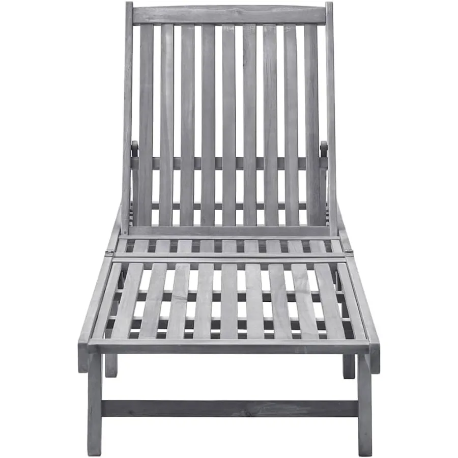 Sun Lounger Solid Acacia Wood Gray Wash Adjustable Backrest 2 Wheels
