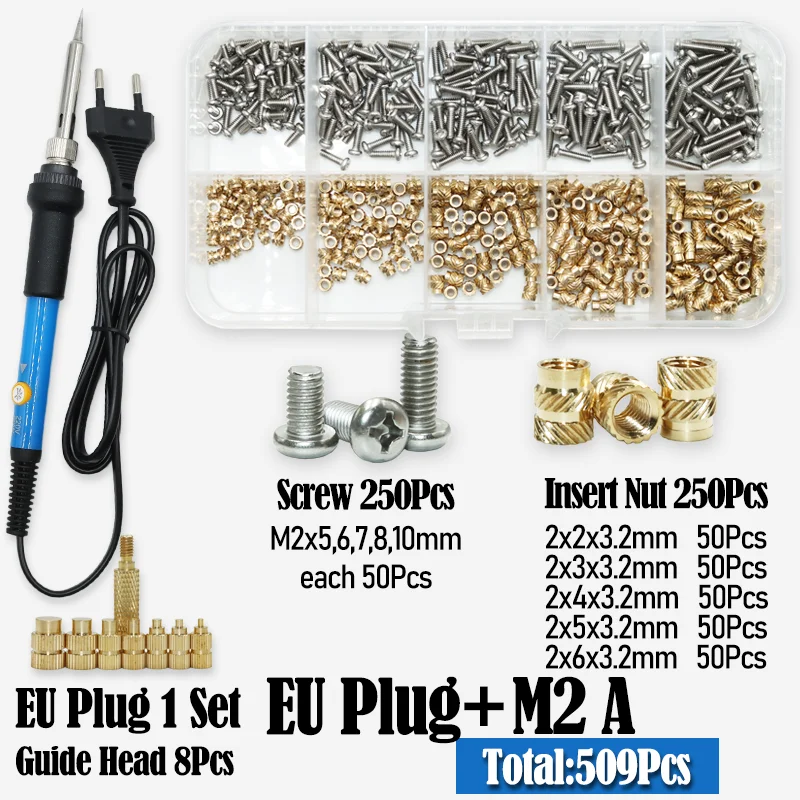 Wärme Set Gewinde Messing Einsatz Mutter und Bolzen M2 M3 M4 Lötkolben Spitze Kupfer Einsetzen Mutter Maschine Schraube Kit Einsätze 3d Drucker – Detail 10