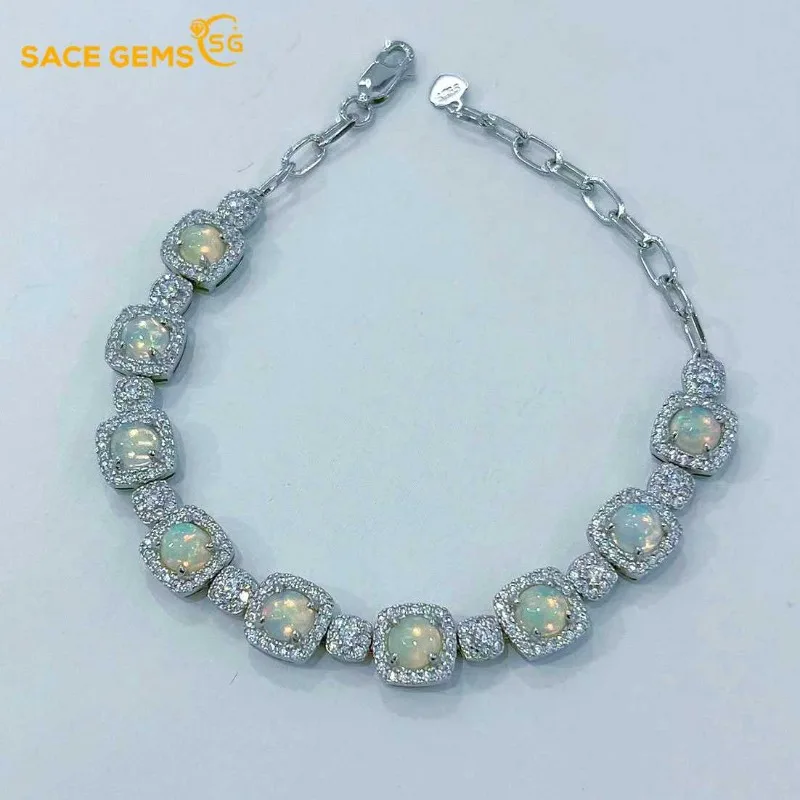 

SACE GEMS New Arrival 925 Sterling Silver 5MM Natural Opal Gemstone Bracelrts for Women Engagement Cocktail Party Fine Jewelry