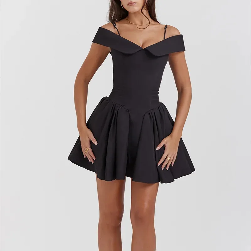 Bonny レディース オフショルダー ミニドレス Y2K スタイル フリルとカットアウトディテール付き