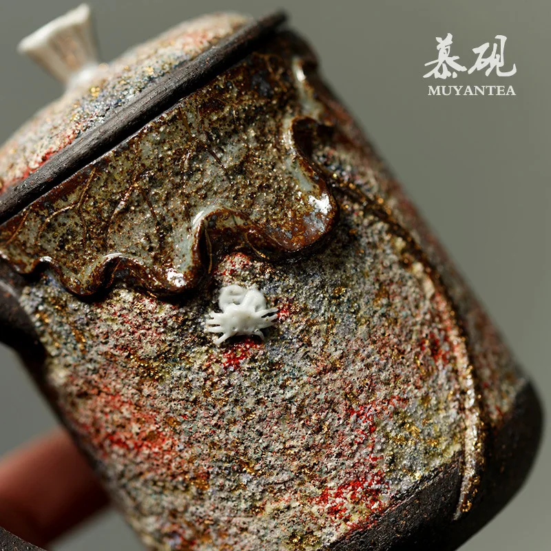 Mu Yan Japanese-Style Mineral Mug, Light Luxury Gao Yue Handmade Rustic Ceramic Office Cup, Desktop Cup With Lid