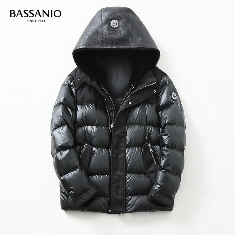 Fashion Men Winter Warm Coat Wool Skin Hooded White Goose Down Coat