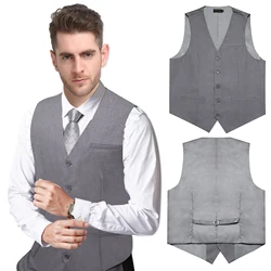 ClassicGray-Chaleco de vestir sin mangas para hombre, traje ajustado, conjunto de corbata de cuello, chaleco informal Formal de negocios