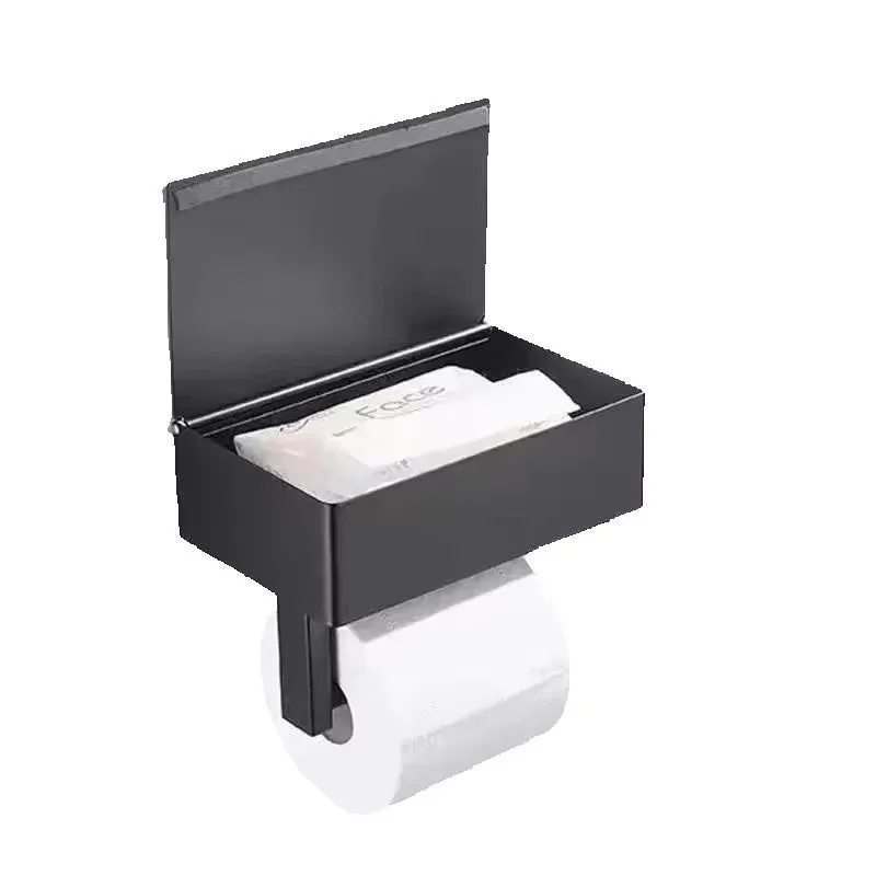 Roll Paper Box Can Hold Wet Wipes  Stainless Steel Tissue Box Mobile Phone Holder Punch-Free