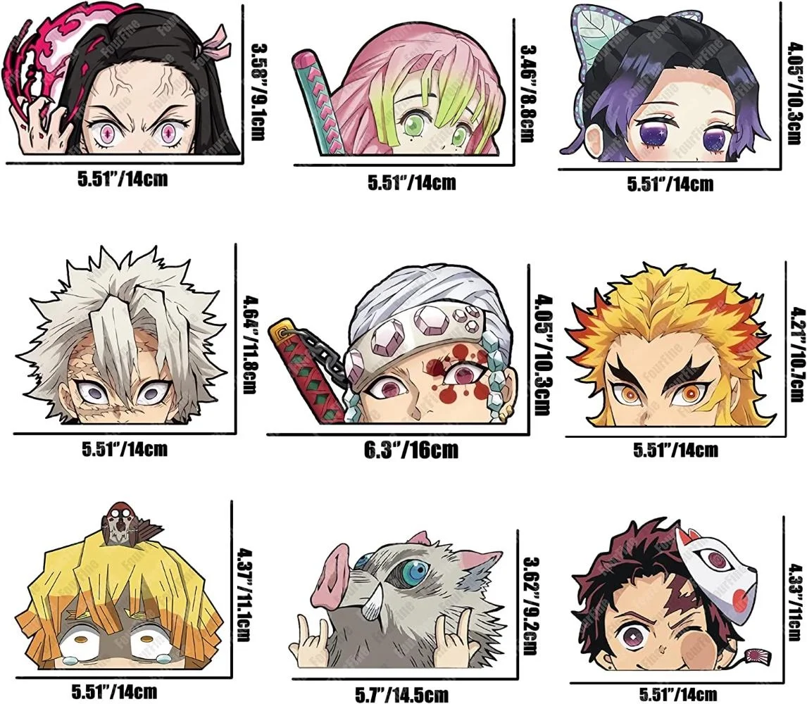 ل 9 قطعة أنيمي ملصقات السيارات القاتل شيطان Rengoku السيارات JDM اكسسوارات السيارات الشارات مضحك Sanemi Nezuko الوفير ملصق