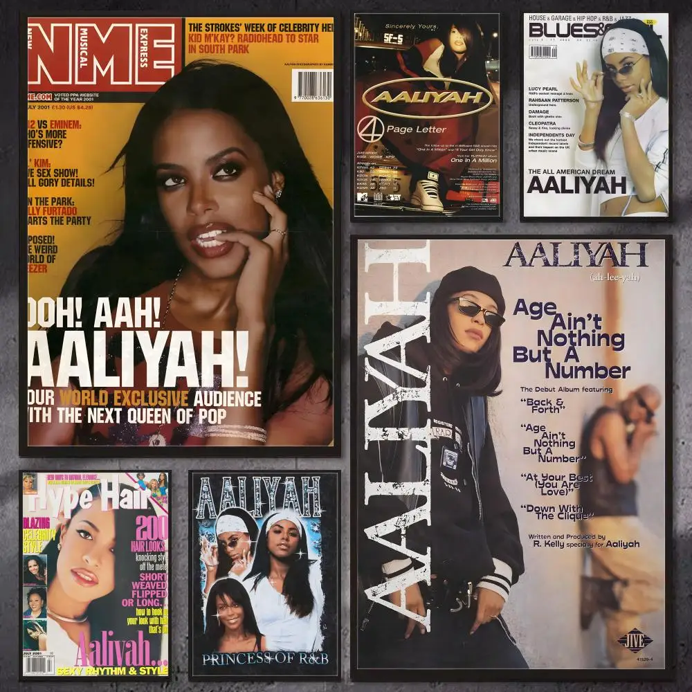 Poster HD Wall Art Print, Self-adhesive Poster Sticker, Aesthetic Home Decor Rock Singer A-Aaliyah-h