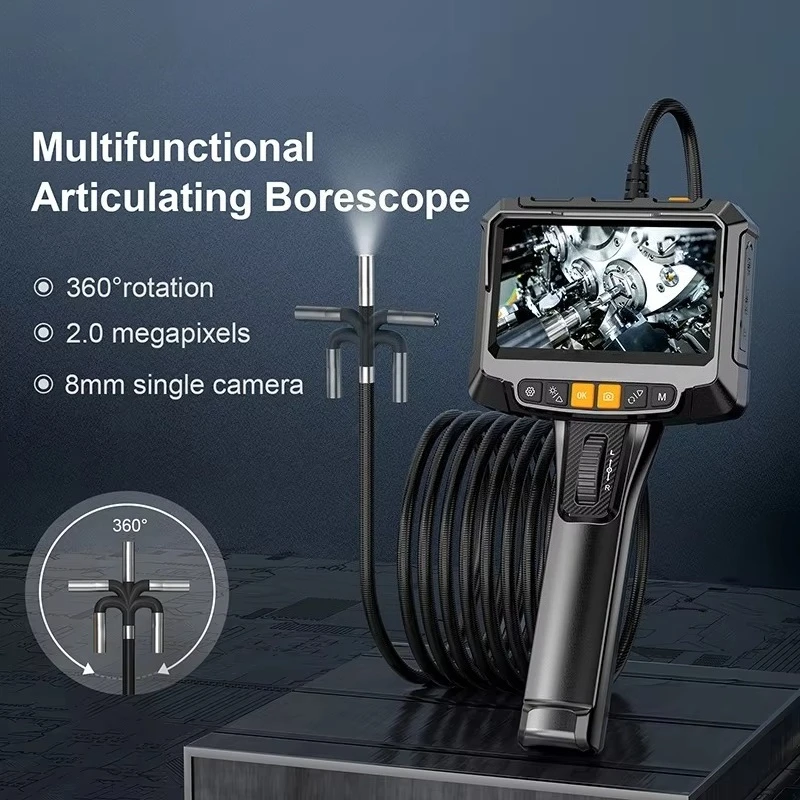5 inch 8.5mm Single Lens Mechanical Inspection Camera 360 Degree Articulated Ductus Articulated Industrial Endoscope