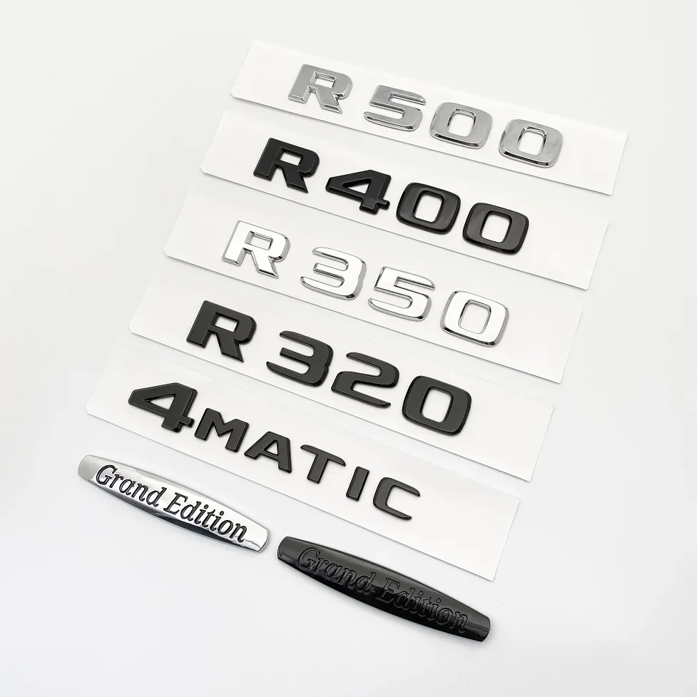 

3D Black Silver Letters R300 R320 R350 R400 R500 4Matic Emblem for Mercedes Benz Car Fender Trunk Rear W251 Logo Sticker