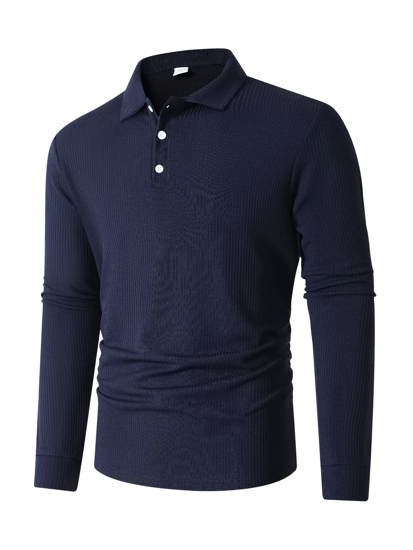 New Men's Autumn And Winter Solid Color Lapel Leisure Sports Polo Shirt Zipper Striped Long Sleeve