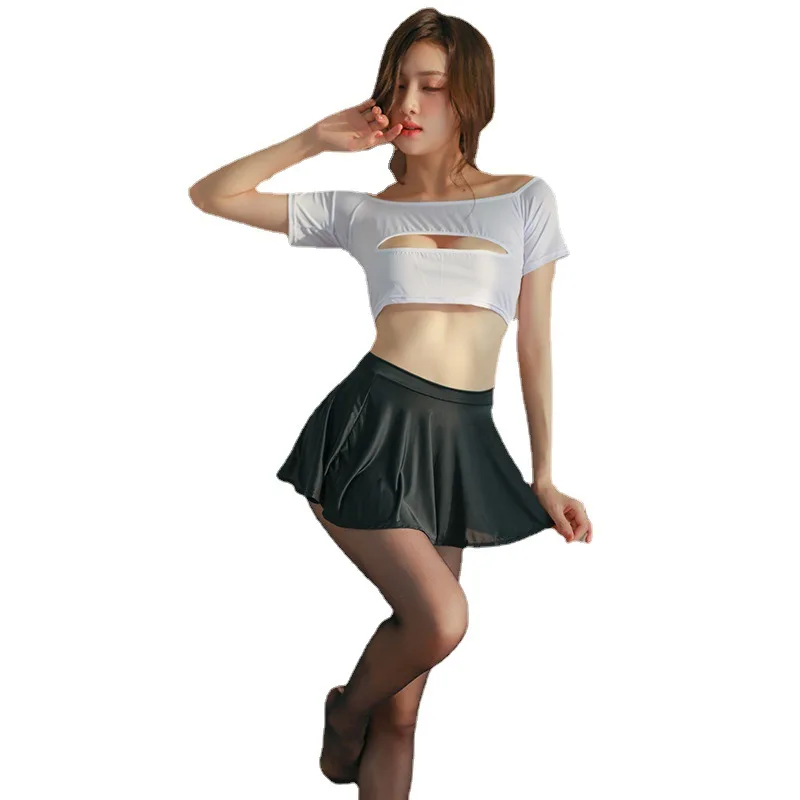 Summer Hot Cosplay Secretary Uniform Women Hollow Porn T Shirts Sexy Lingerie Fashion Mini Dress Role Play Office Ol Clothing