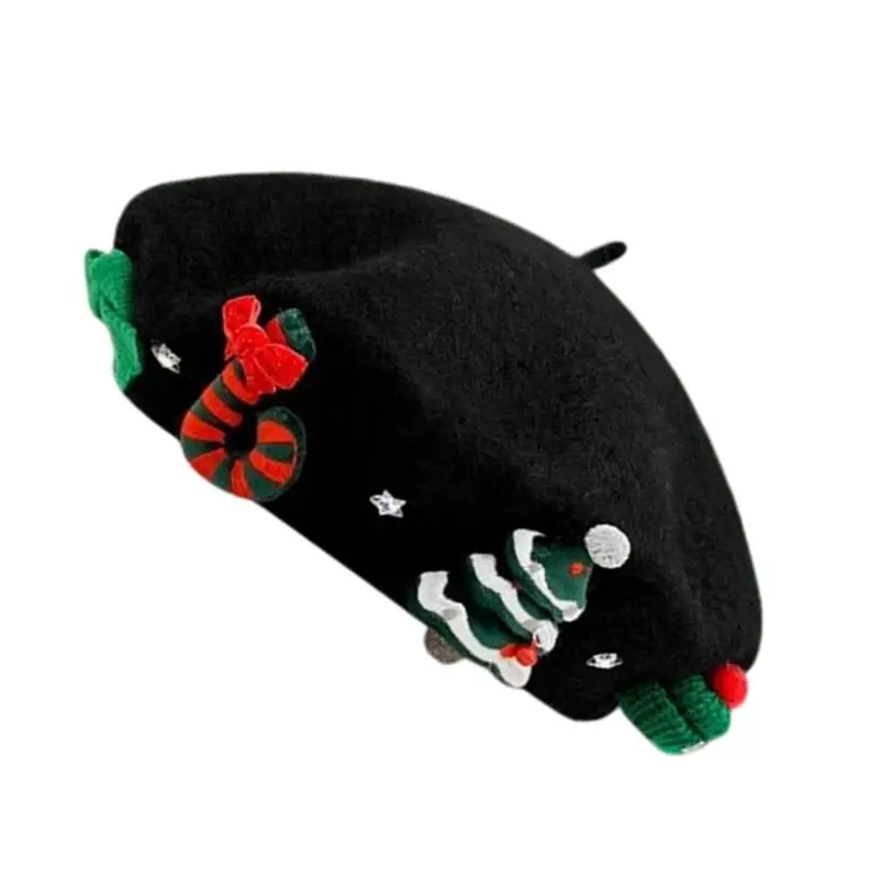 31BB Christmas Hat with 3D Decoration for Festival Holiday Outfit Styling
