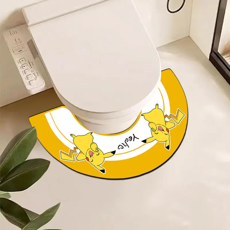 Pikachu U Shape Toilet Rug, Cute Cartoon Quick Dry Bathroom Mat, Non Slip Water Absorbent Washroom Floor Mat