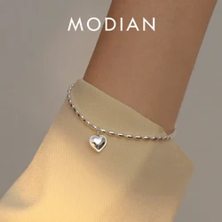 Modian Hight Quality 100% 925 Sterling Silver Heart Bracelet for Women Adjustable Geometric Oval Link Chain Fine Jewelry Bijoux