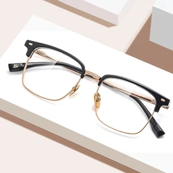 Pure Titanium Frame Glasses Full Rim Eye Glasses Men Style Spring Hinges Shortsighted Spectacles Rectangle Eyewear