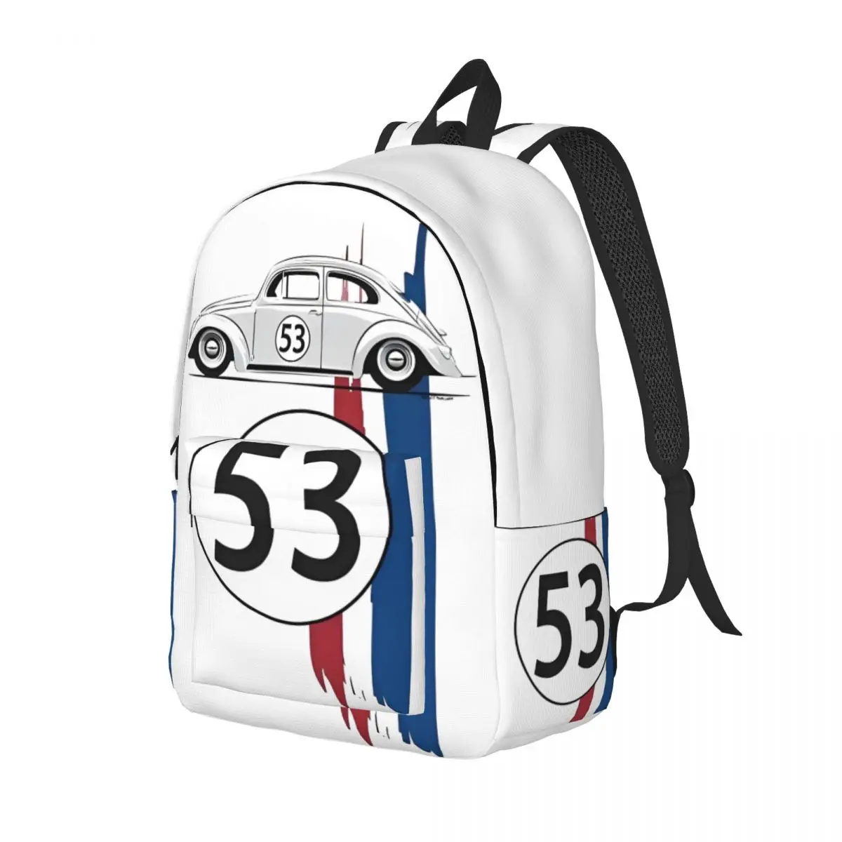 Herbie Number 53 Backpack for Men Women Teenage School Hiking Travel Daypack Race Car Stripe College Shoulder Bag with Pocket