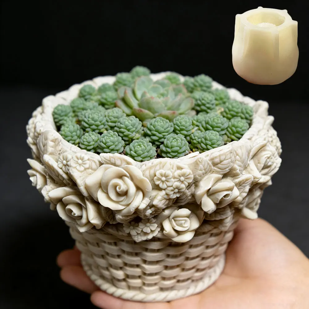 

Силиконовая форма для 3D-корзинки для цветов из цемента, многоразовая, для бетона, гипса - для изготовления контейнеров для суккулентов, подсвечников, поделок своими руками