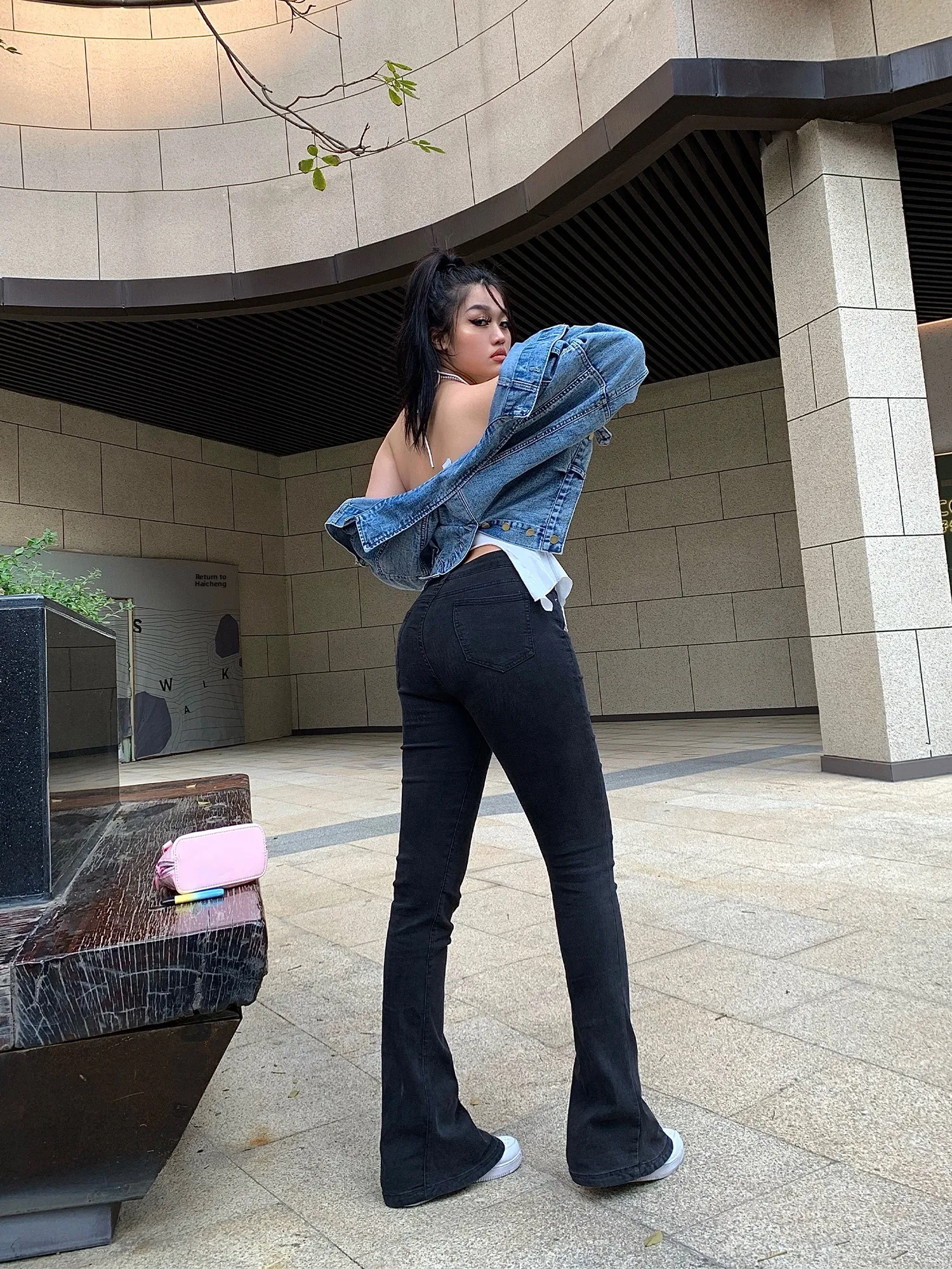 

Расклешенные джинсы с высокой талией, женские джинсовые брюки больших размеров, утягивающие широкие брюки, весна-лето, хлопковая эластичная джинсовая ткань