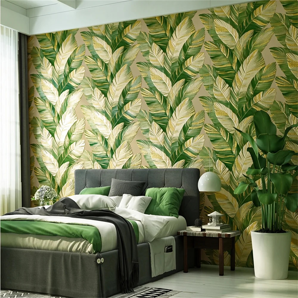 Nordic banana leaf wallpaper for living room bedroom master bedroom bedside feeling TV background wall wallpaper for living room