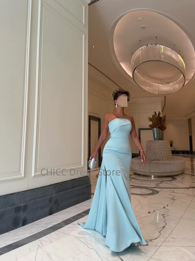 Abiti da sera blu cielo Abito da ballo a sirena senza spalline Occasioni formali Abito da cerimonia per invitati Abito da festa personalizzato فساتmavera