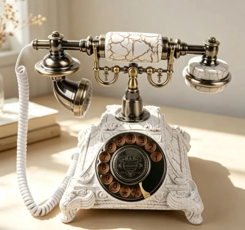 Bluetooth Retro Rotary Phone, Cordless Vintage Landline Telephone with Handset for Cell & Room Decoration