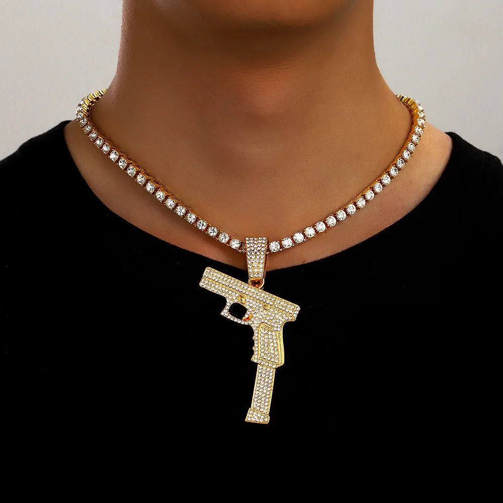 DIY accessories Men's submachine gun UZI pendant Middle East punk hip hop pendant full of diamonds cool jewelry