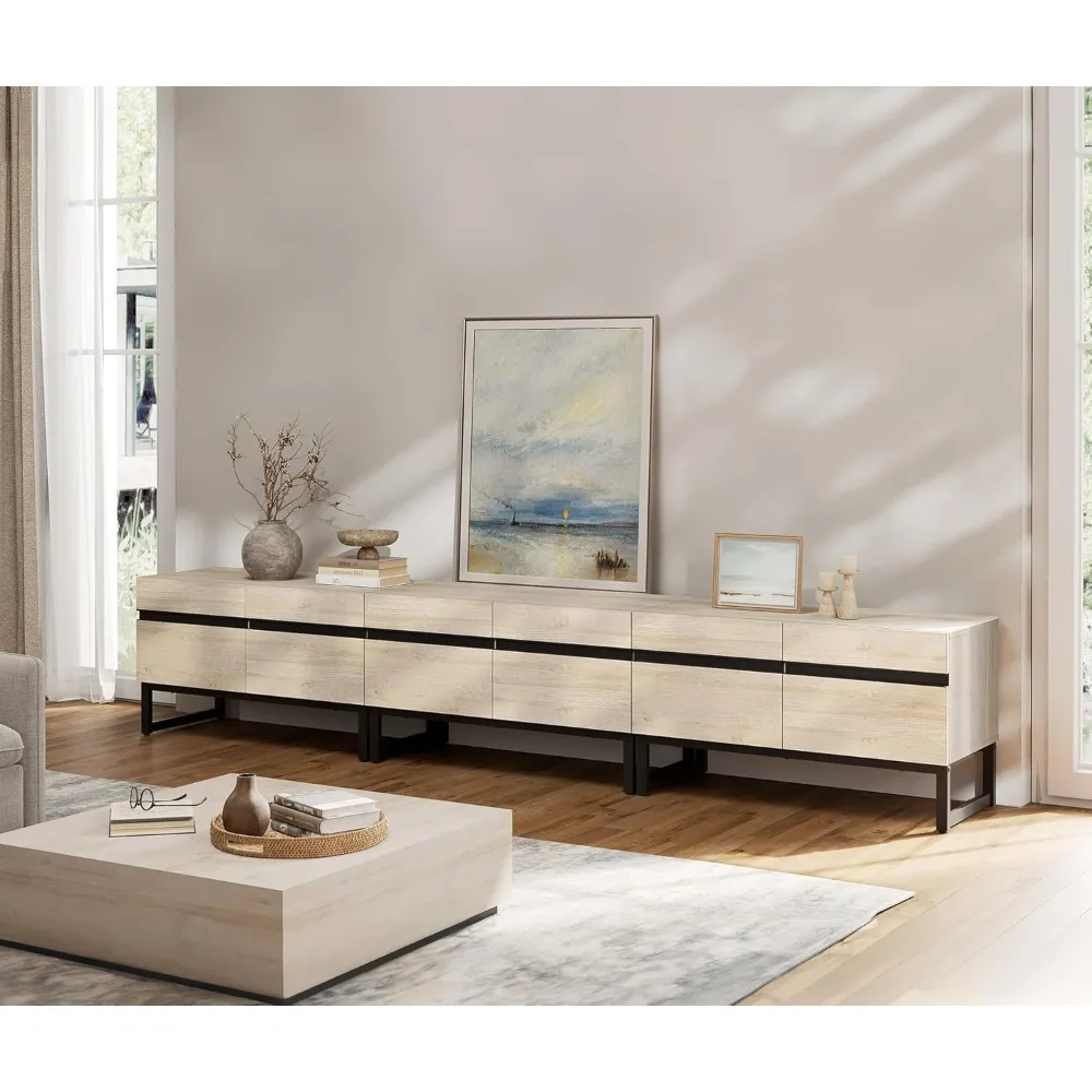 Modern TV Stand With Storage Cabinets for 110 Inch TV, Wood Entertainment Center Media Console Table With Metal Leg for Living