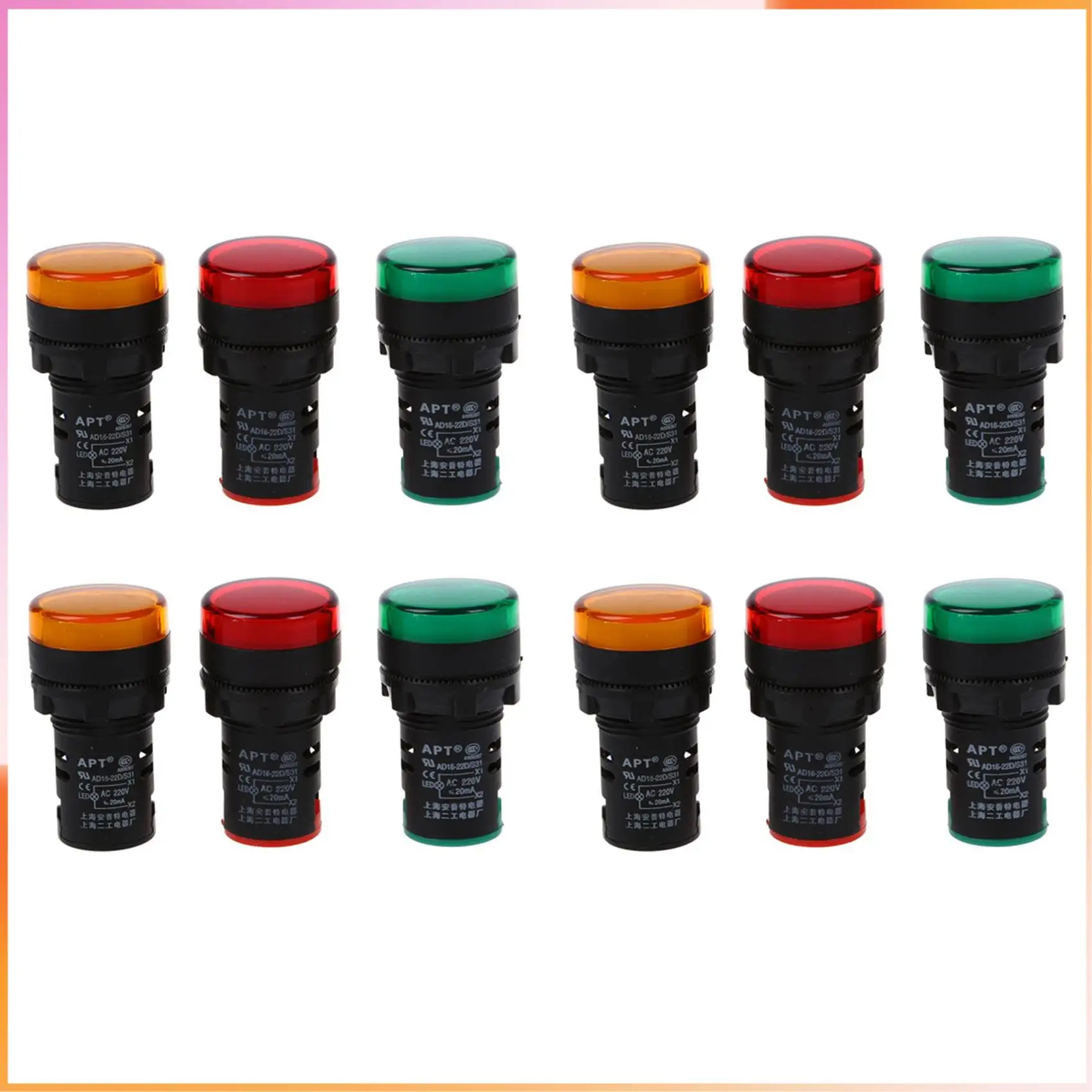 

A93Z Red, Yellow-Green Light Lamp 22 Mm LED Pilot Display Panel AC 220 V 12 Pcs