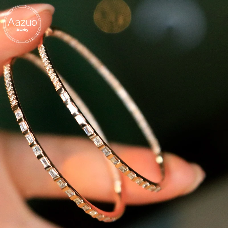 Aazuo 18K Solid Rose Gold  Real Diamonds 1.6ct Classic Big Round Hook Earring Gifted For Women Advanced Wedding Party Au750