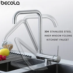 BECOLA-grifo de cocina de acero inoxidable, mezclador plegable sin plomo, giratorio de 360 grados, un solo Mango, grifos de níquel para fregadero de cocina
