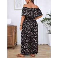 Plus Size 1XL-5XL Women's Fashionable One-piece Collar Waist Cinching Elegant Printed Jumpsuit - Image 4