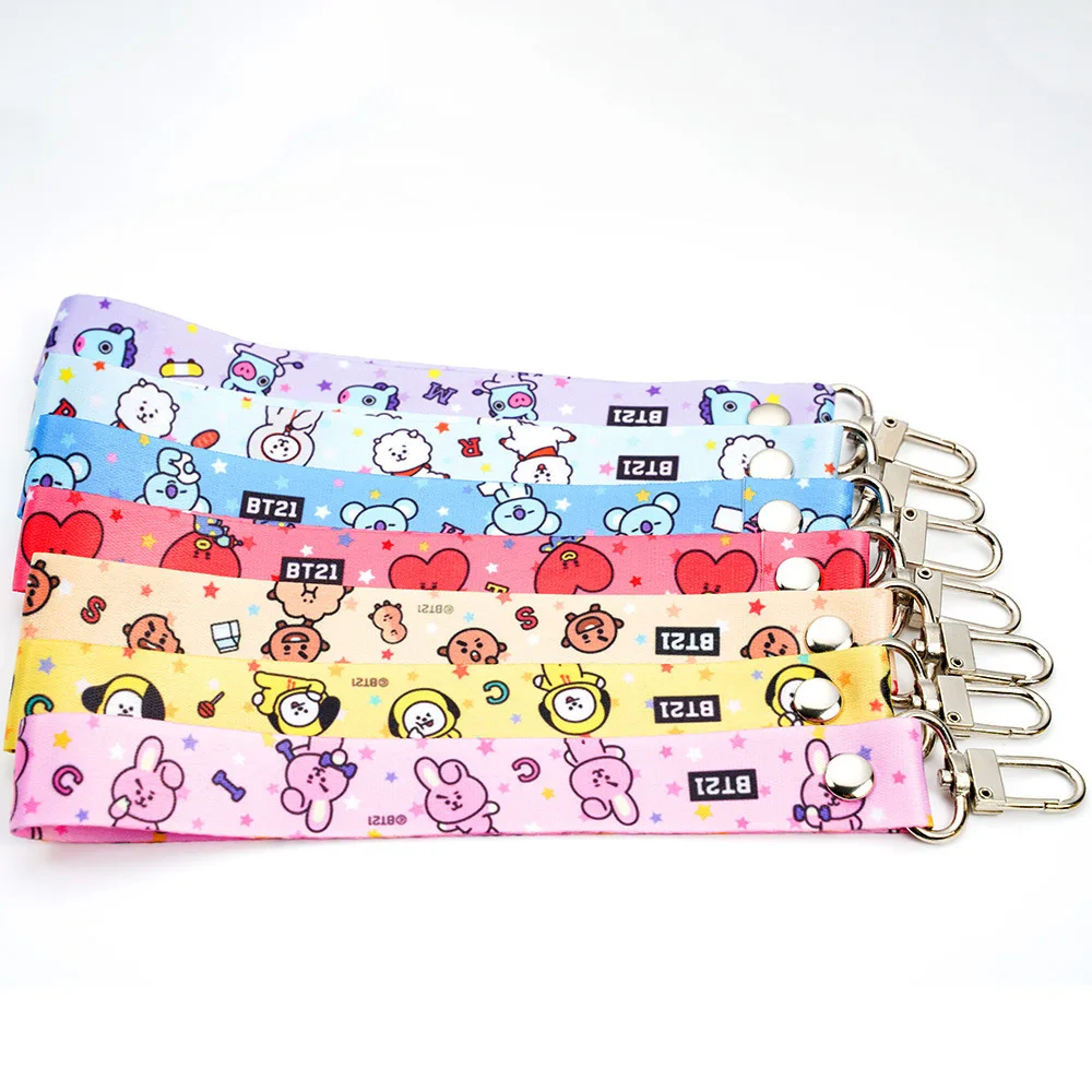 Kawaii BT21 Keychain Anime Peripheral Name Strip Cute Cartoon Schoolbag Pendant Mobile Phone Lanyard Streamer Gift