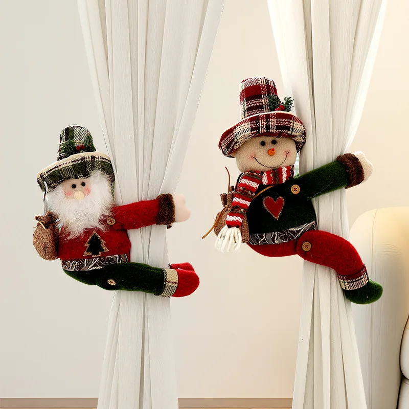 New Christmas Curtain Clips Cartoon Christmas Plush Doll Window Decorations Bedroom Curtain Hooks Home Decorations Accessories