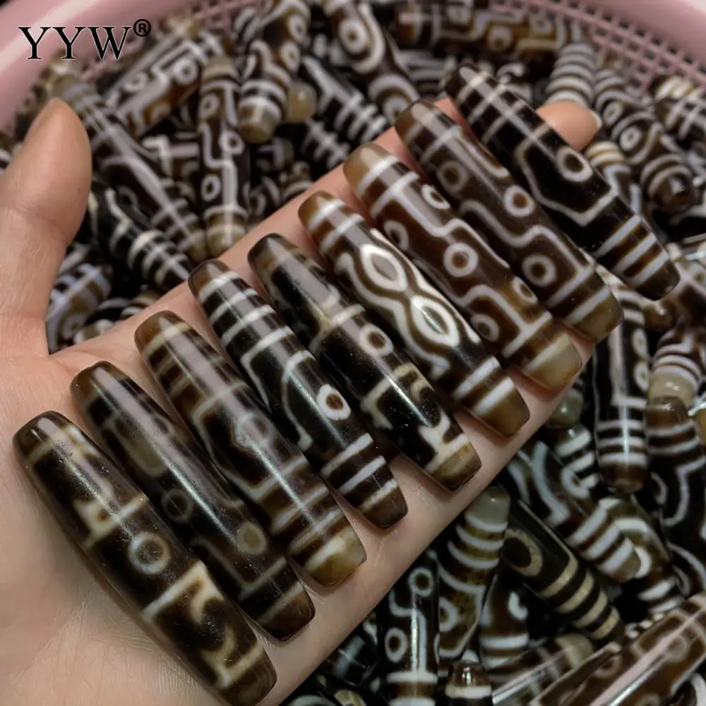 Natural Tibetan Agate Onyx Dzi Beads For Necklace Bracelet Handmade DIY Jewelry Accessories 13x58mm Vintage Stone Bulk Beads